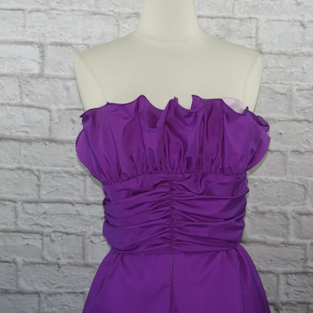 Vintage 80s Purple Peplum Strapless Maxi Dress - Picture 4 of 10